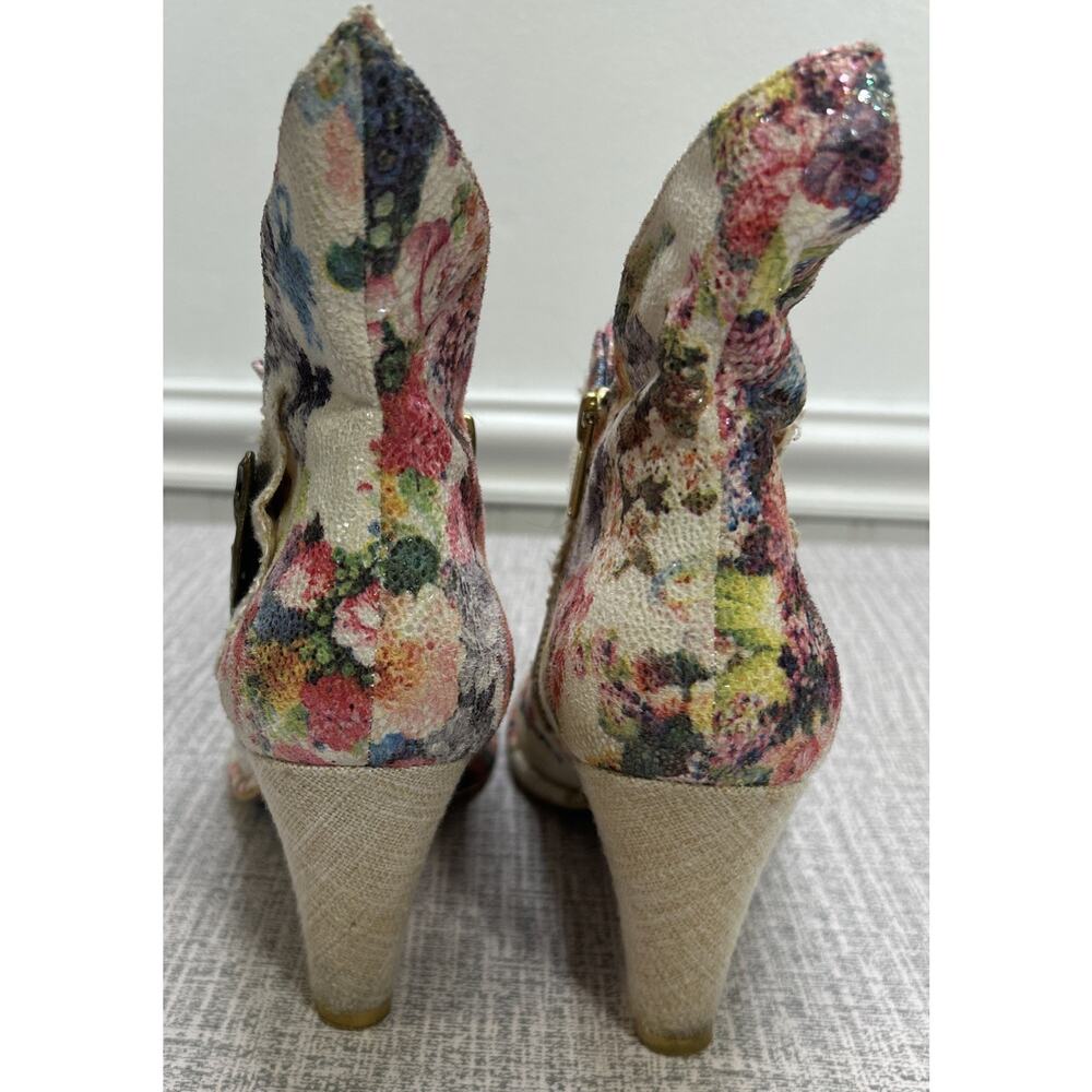 Irregular Choice Miaow Heeled Ankle Boots 38 / 7.5 Cat Floral Brocade Whimsy - Picture 4 of 11